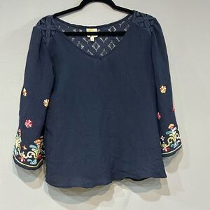 Fig & Flower Anthropologie baby blue embroidery lace‎ blouse size S